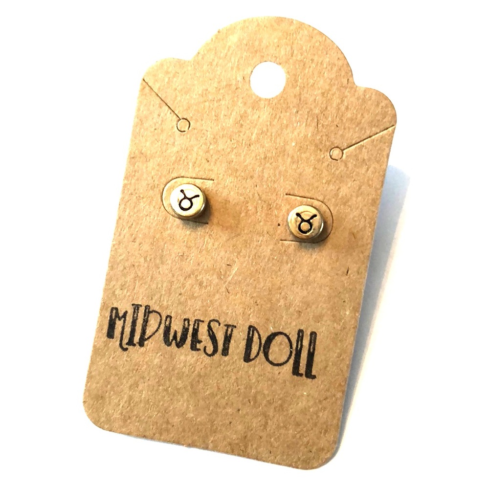 Taurus Gold Stud Earrings Unique Gift Idea ZODIAC